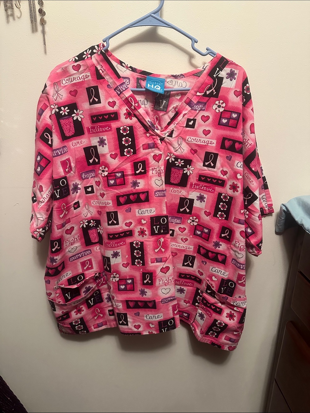 Smart Scrubs Pink Breast Cancer Awareness Print Scrub Top